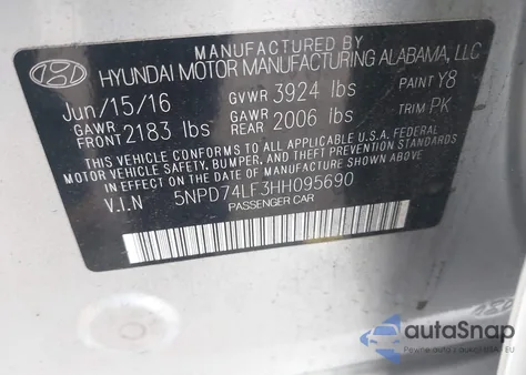 2017 Hyundai Elantra Se z USA, uszkodzony, nr VIN 5NPD74LF3HH095690
